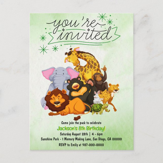 Kom med i flocken Safari-djurfest-inbjudan Vykort (Framsida)