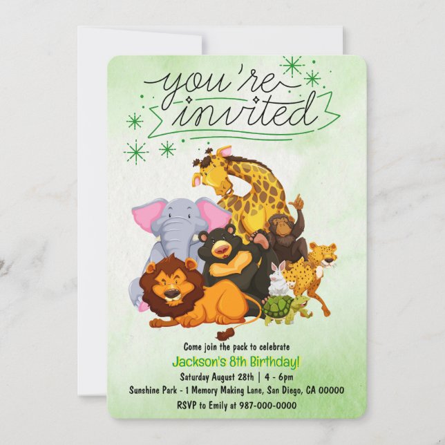 Kom med i flocken Safari-djurfest Inbjudningar (Framsida)