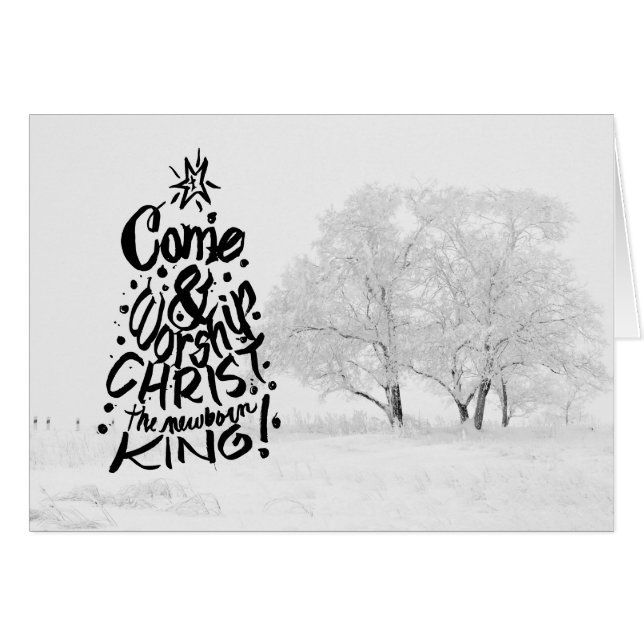 Kom och dyrkanKristus den nyfödda kungen Hälsningskort (Framsidan Horizontal)