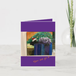 Kom och hämta! Julkort med svart katt Helgkort