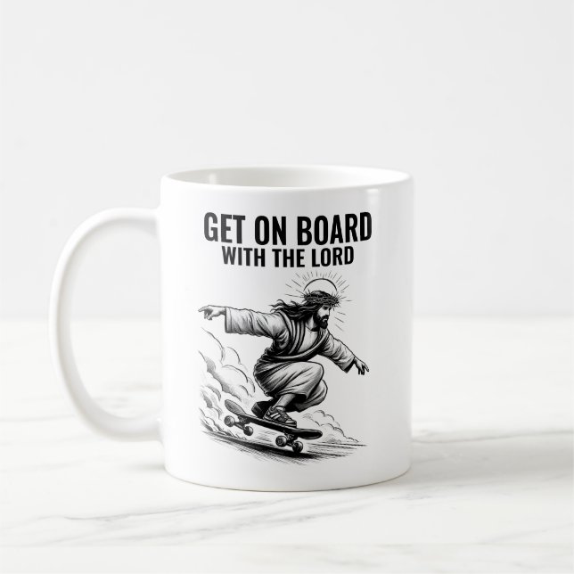 Kom ombord med Herren - Skateboarding Jesus Kaffemugg (Vänster)