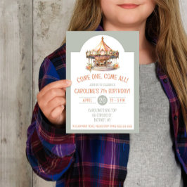 Kom One, Kom alla! Circus Carousel Födelsedagsfest Inbjudningar