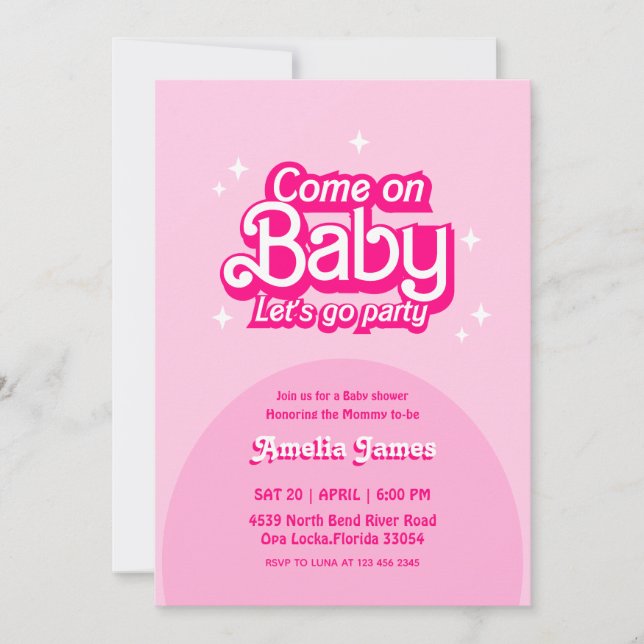 Kom på Baby Låt oss Go Party rosa Baby Shower Inbjudningar (Framsida)