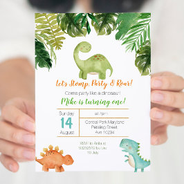 Kom party som en dinosauriefödelsedag inbjudningar