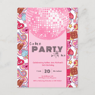 Kom Party With Me rosa födelsedagsinbjudan Vykort