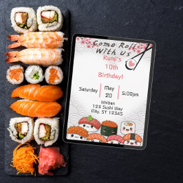 Kom Roll med oss Sushi-födelsedag Inbjudningar