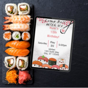 Kom Roll med oss Sushi-födelsedag Inbjudningar