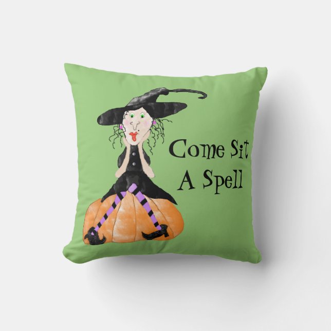 Kom SIT A Spell Witch Halloween Pillow Kudde (Framsida)