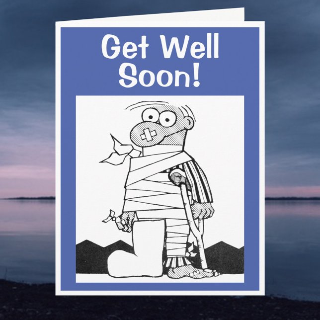 Kom snart - Man med Bandages på Crutches Kort (Skapare uppladdad)