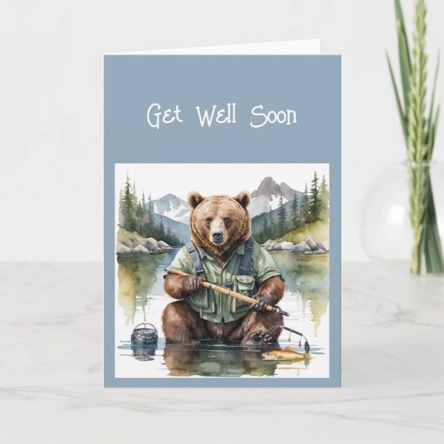 Kom snart, så fort Fiskerman Bear Animal Humor Helgkort (Framsida)