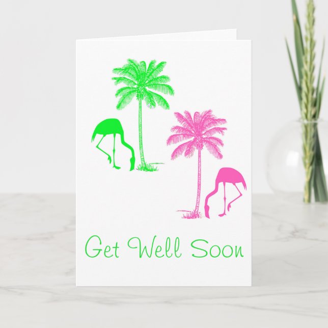 Kom snart till Tropical Handflatan Träd Flamingos Kort (Framsida)