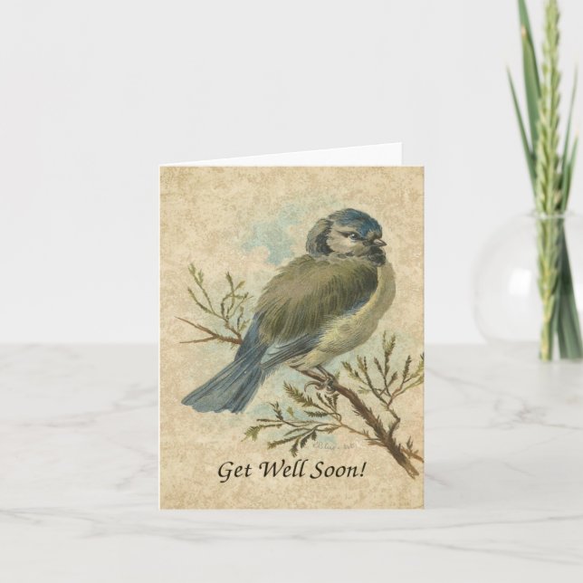Kom snart, Vintage Bluetit Bird Kort (Framsida)