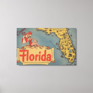 Kom till den Florida kartan av det statligt, Canvastryck