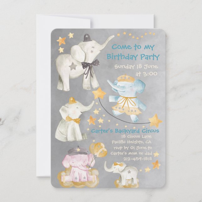 Kom till min Elephant Circus-Födelsedagsfest Inbju (Framsida)