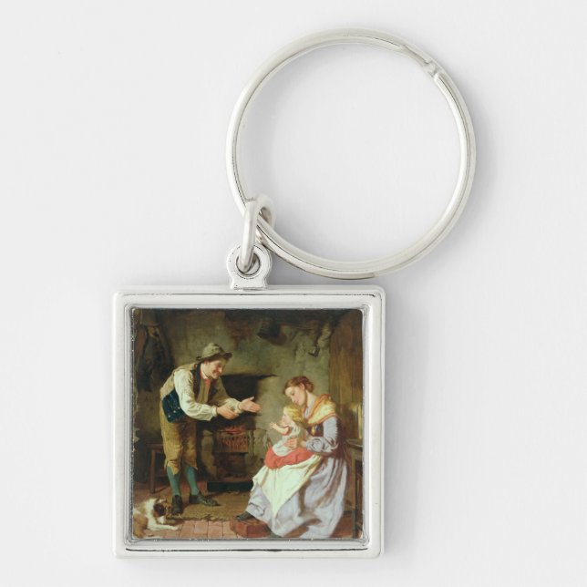 Kom till pappan fyrkantig silverfärgad nyckelring (Framsidan)