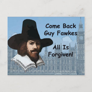Kom tillbaka Guy Fawkes All är förlåten Vykort