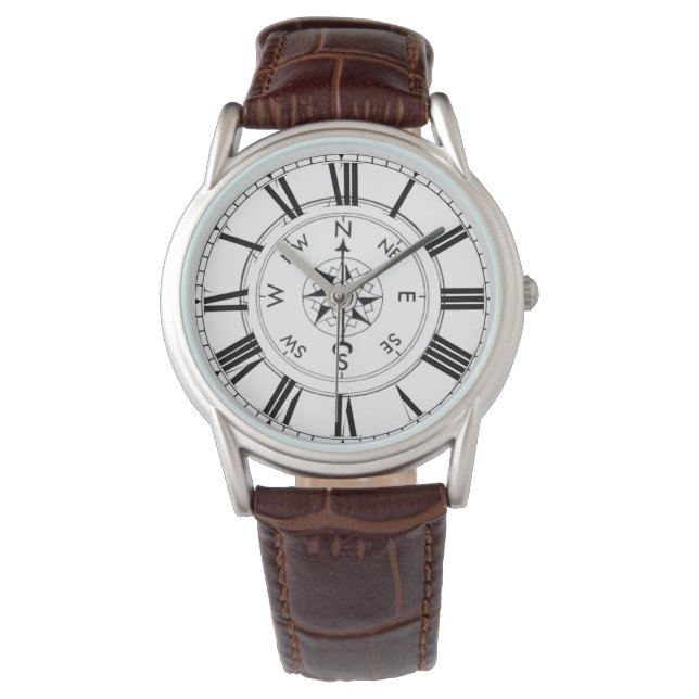 Komass, Nautiskt tema Brown Leather Watch Armbandsur (Framsida)