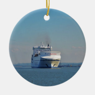Kombinerad färja- och behållarefrakt julgransprydnad keramik