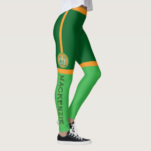 Kombinerad GRÖNT ORANGE Färg med MONOGRAM Leggings