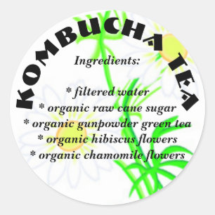 Kombucha Tea - beställnings- Runt Klistermärke