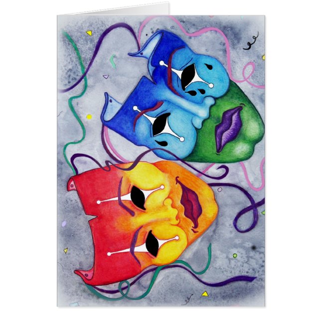 Komedi och tragedi hälsningskort (Framsidan)