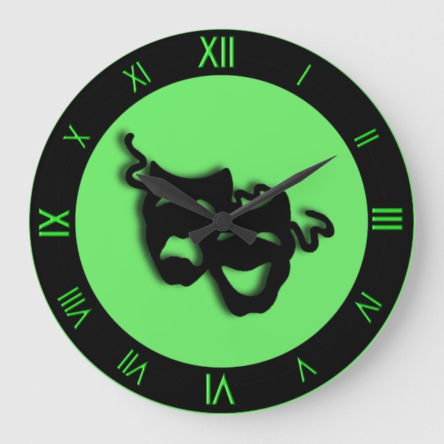 Komedi och tragedi Neon Grönt Theater Wall Clock Stor Klocka (Framsida)