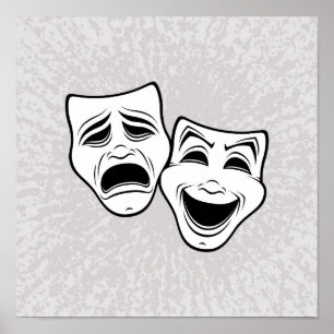 Komedi och tragedi Svarta linjen för teatermasker Poster