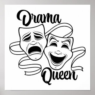 Komedi och tragedi Theater Mask Drama Queen Black Poster