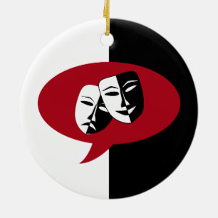 Komedi och tragedin maskerar julgransprydnad keramik