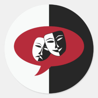 Komedi och tragedin maskerar runt klistermärke