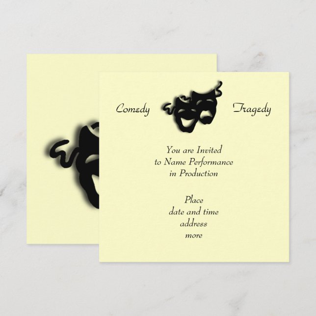 Komedi- och tragedisvarten maskerar inbjudan (Fram/baksida)