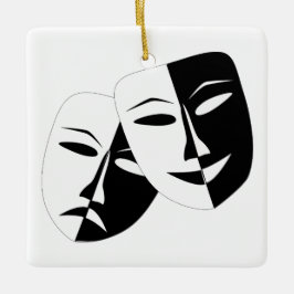 Komedy Tragedy Black and White Theater Mask Julgransprydnad Keramik