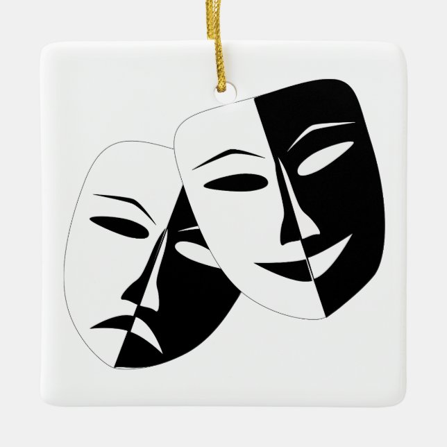 Komedy Tragedy Black and White Theater Mask Julgransprydnad Keramik (Framsida)