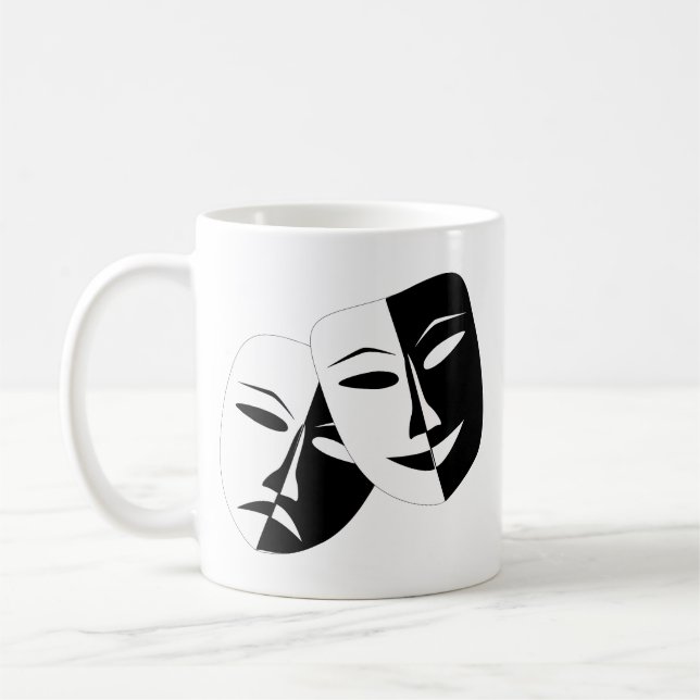 Komedy Tragedy Black and White Theater Mask Kaffemugg (Vänster)