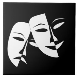 Komedy Tragedy Black and White Theater Mask Kakelplatta