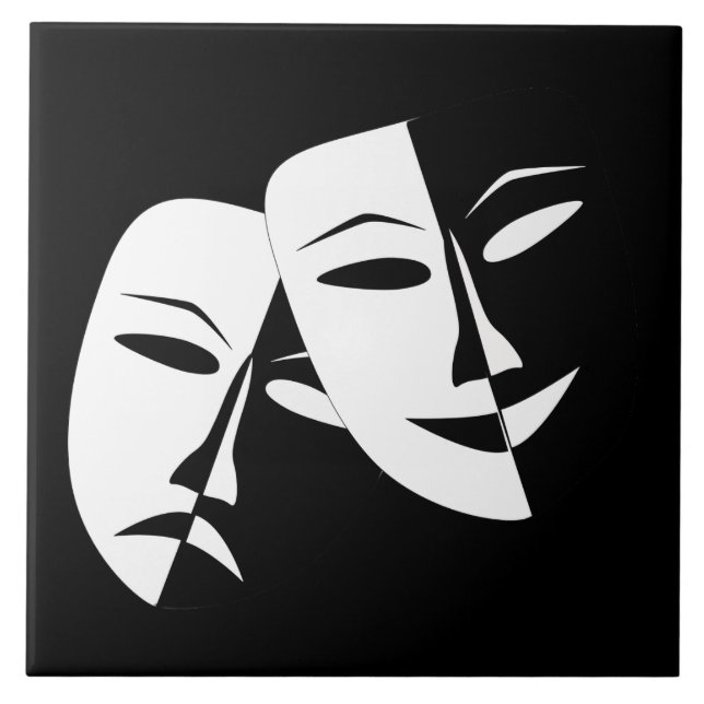 Komedy Tragedy Black and White Theater Mask Kakelplatta (Framsidan)