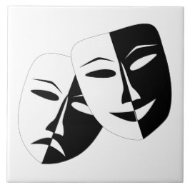 Komedy Tragedy Black and White Theater Mask Kakelplatta