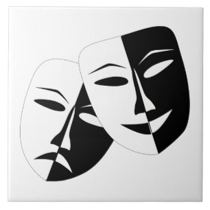 Komedy Tragedy Black and White Theater Mask Kakelplatta