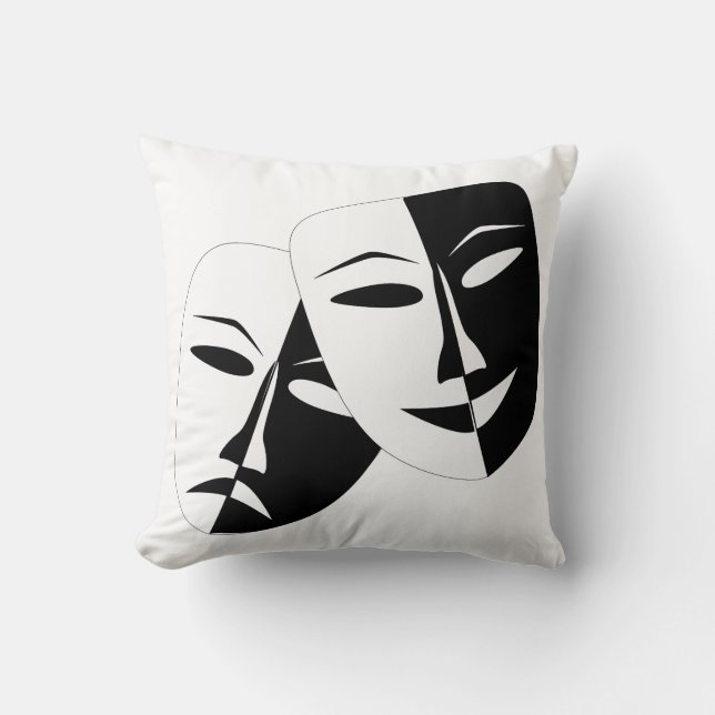 Komedy Tragedy Black and White Theater Mask Kudde (Framsida)