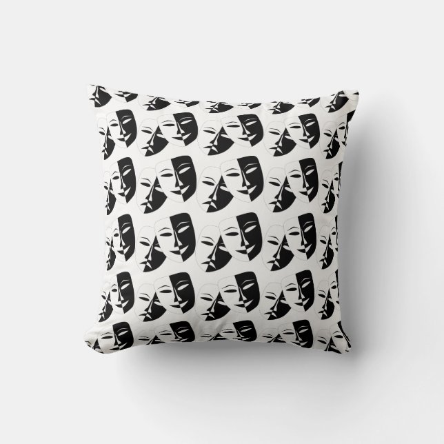 Komedy Tragedy Black and White Theater Mask Kudde (Framsida)