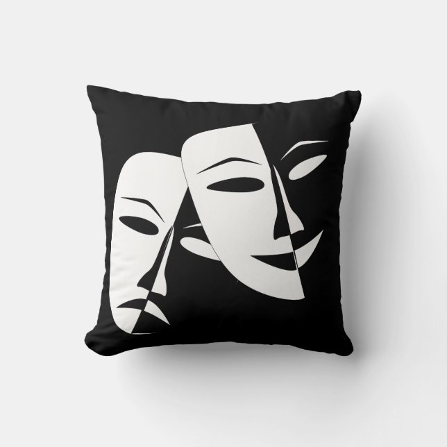 Komedy Tragedy Black and White Theater Mask Kudde (Framsida)