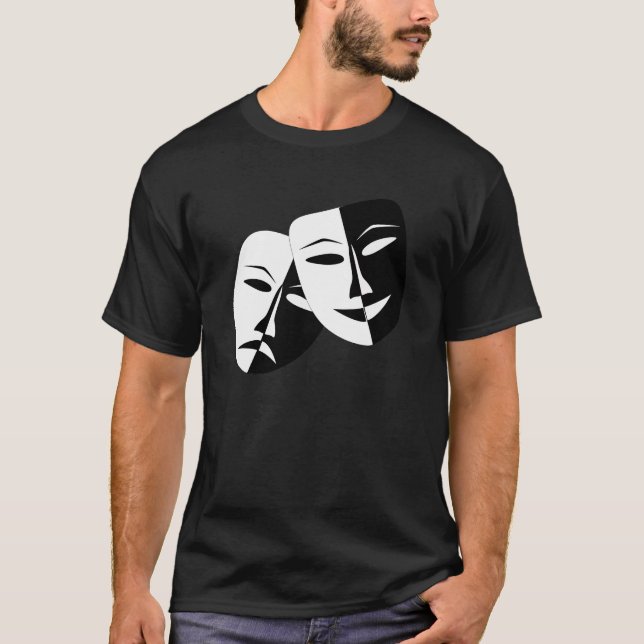 Komedy Tragedy Black and White Theater Mask T Shirt (Framsida)