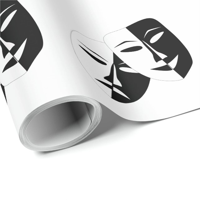 Komedy Tragedy Black and White Theater Mask Wrappi Presentpapper (Rullad Hörn)