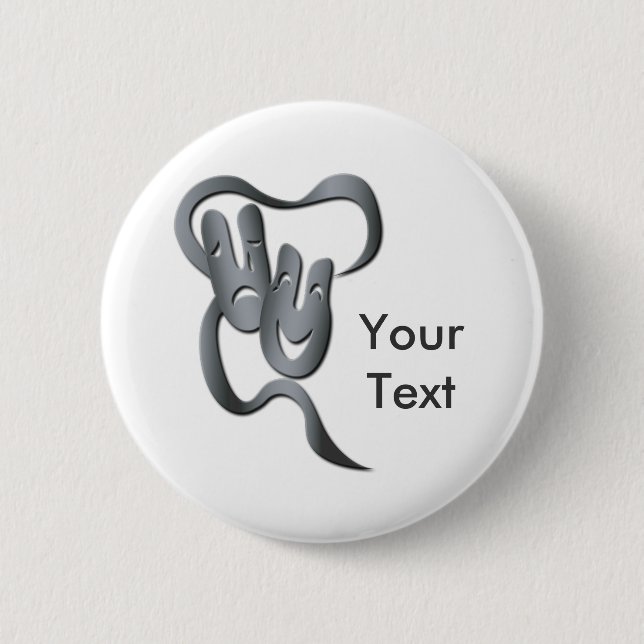 Komedy Tragedy Grått Theater Mask Button Knapp (Framsida)