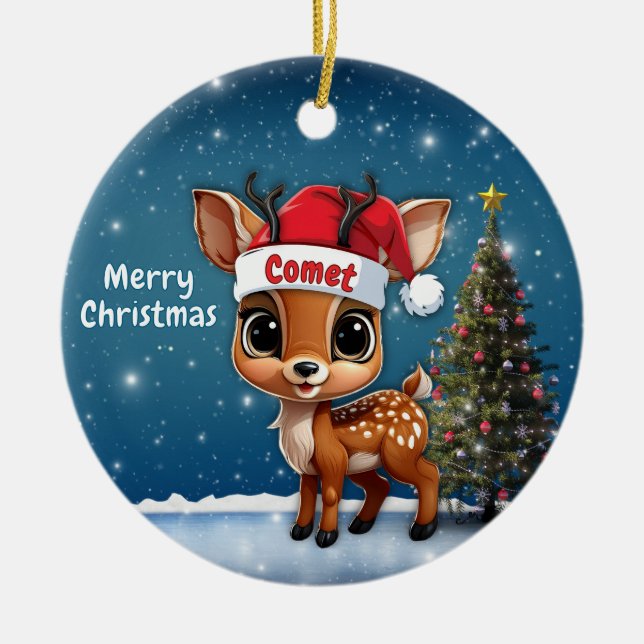 Komet Babyhjort, Hjort, Ren🦌 🎄 Julgransprydnad Keramik (Framsidan)