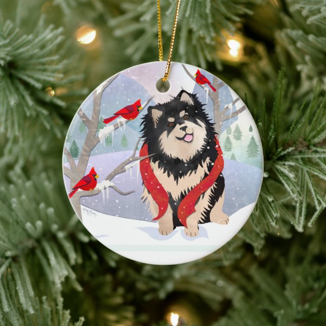 KOMFORT & GLÄDJE med år-  Finsk Lapphund ornament (Träd)