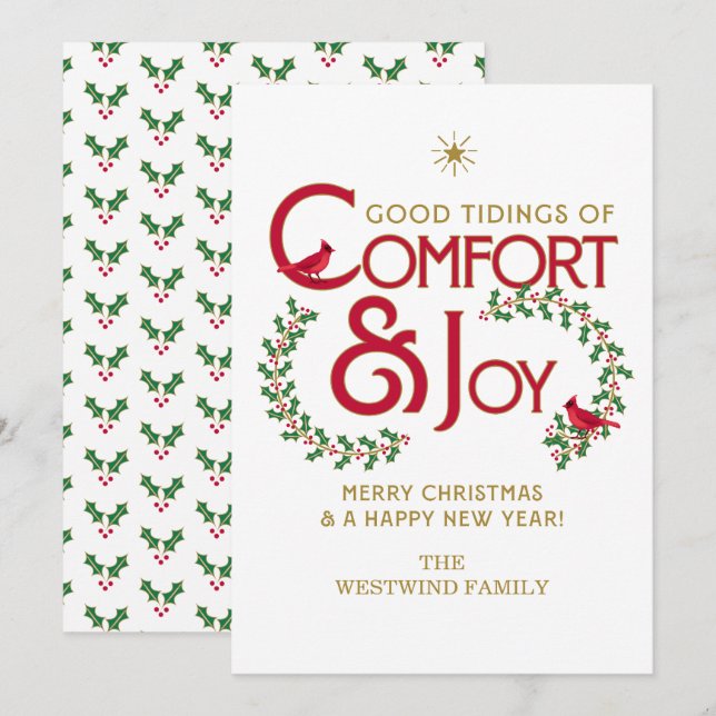 Komfort och Glädje God Jul Platt Julkort (Fram/baksida)