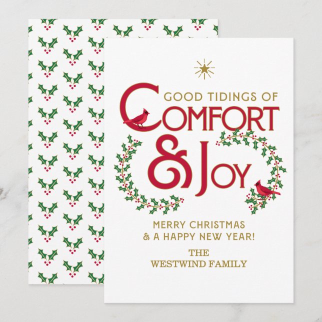 Komfort och glädje God Jul Platt Julkort (Fram/baksida)