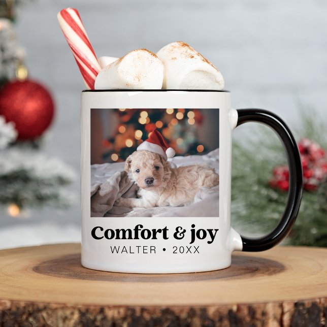 Komfort och glädjfoto och Namn Modern jul Kaffemugg (Skapare uppladdad)