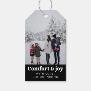 Komfort och glädjfoto och Namn Modern jul Presentetikett